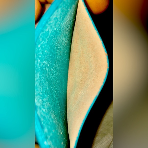 Handmade Teal Leather Minimal Wallet with Lizard Skin Inlay - Picture 5 of 6